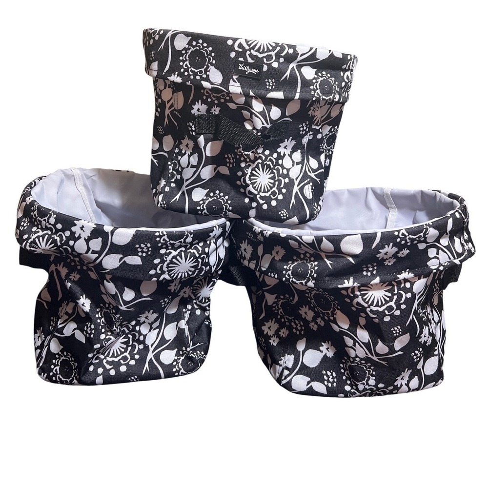 Thirty-One Littles Carry-All Caddy Set of 3 Black White Floral Mini Totes